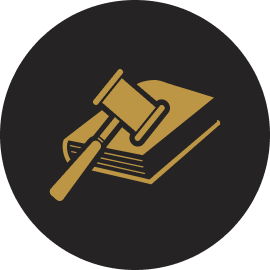Gavel resting on a law book icon.