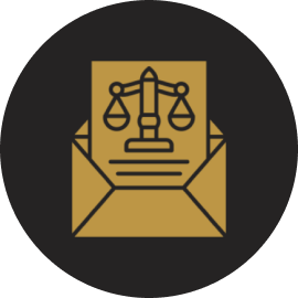Legal scales inside an envelope icon.