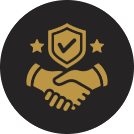 Handshake with shield and stars icon.