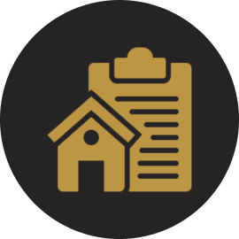 House icon with clipboard illustration.